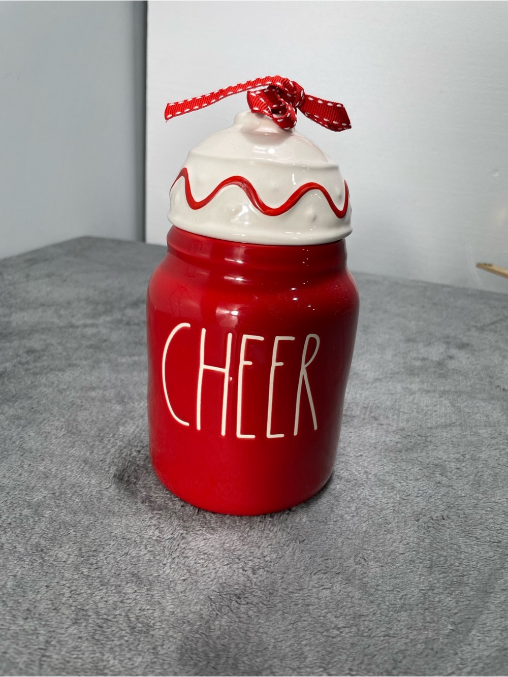 Rae Dunn Red and White 'CHEER' Ceramic Holiday Canister